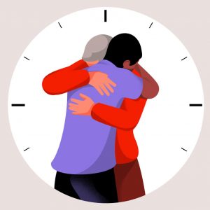 Two men hugging illustration to show the new billing policy of Elite Medical Clinic during weekends